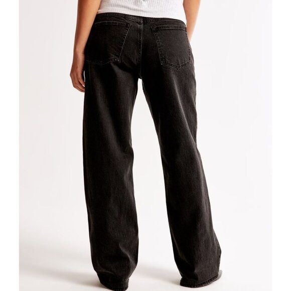 Abercrombie & Fitch Curve Love Baggy Low Rise Black Denim Straight Leg Jeans - Picture 3 of 12